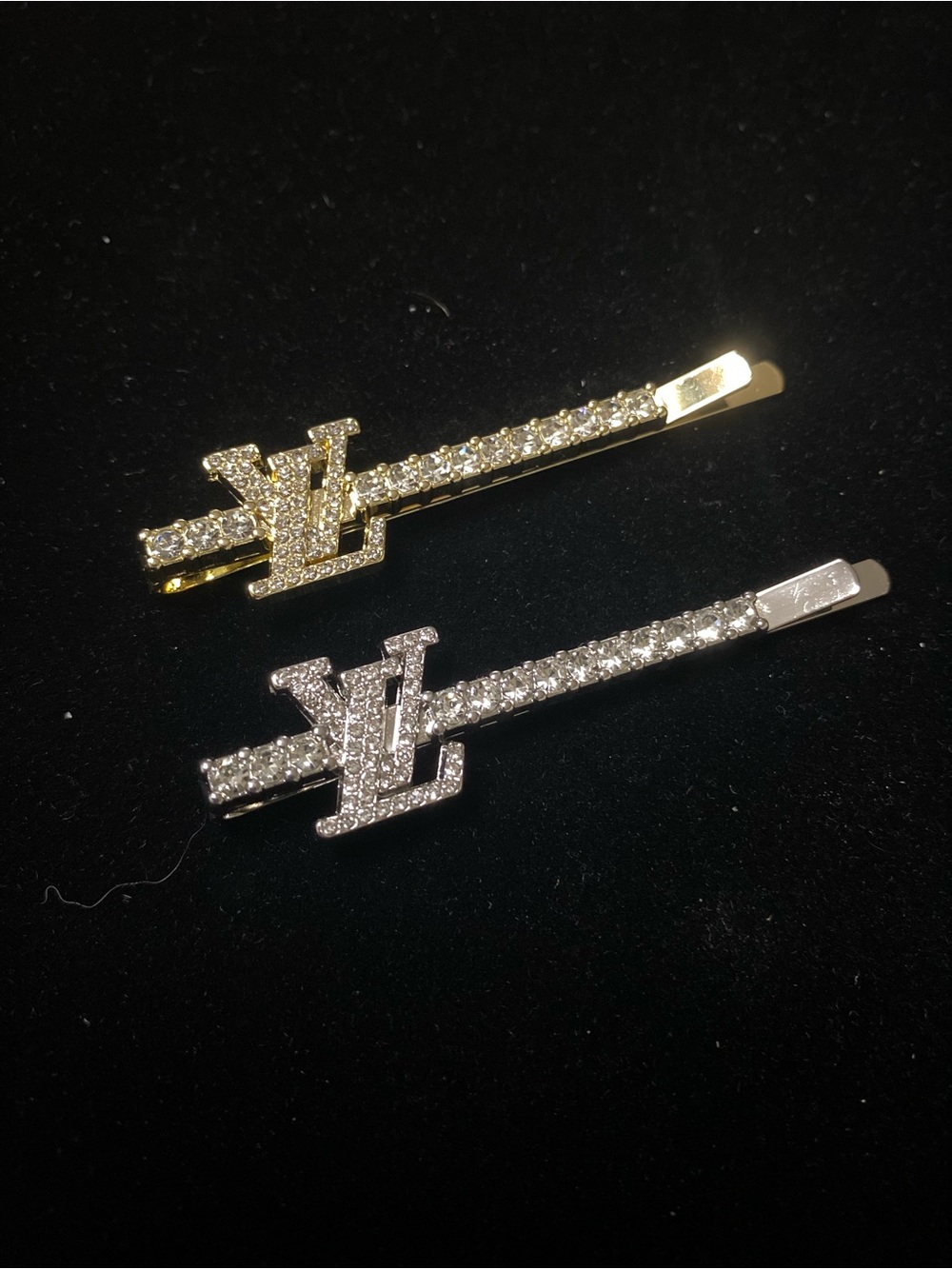 L0UIS VUITT0N HAIR PINS GOLD AND SILVER CRYSTAL ACCENTS LOTS OF 2